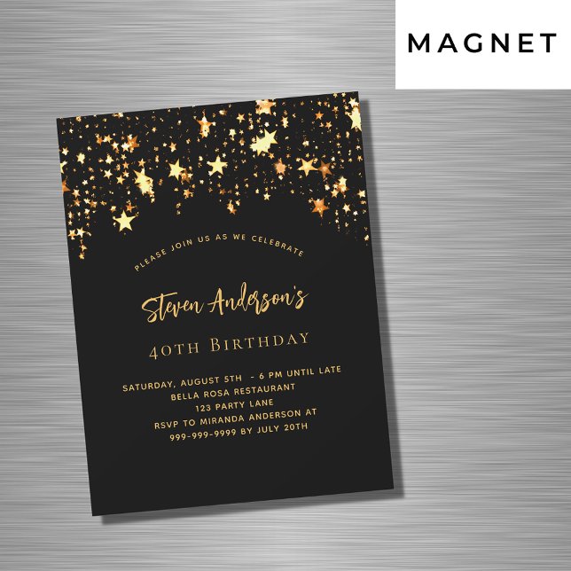 Invitación Magnética Estrellas de oro negro de cumpleaños fiesta elegan (Subido por el creador)