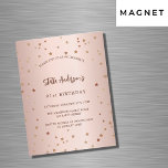 Invitación Magnética Estrellas de oro rosa de cumpleaños simple lujo<br><div class="desc">Para una elegante fiesta de cumpleaños número 21 (o cualquier edad). Fondo subió de gradiente dorado. Decorado con estrellas. Personalice y agregue un nombre,  detalles del fiesta. El nombre se escribe con un guión de estilo con letras a mano</div>