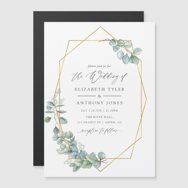Invitación Magnética Eucalipto Boda geométrico de color de agua (Anverso/Reverso)