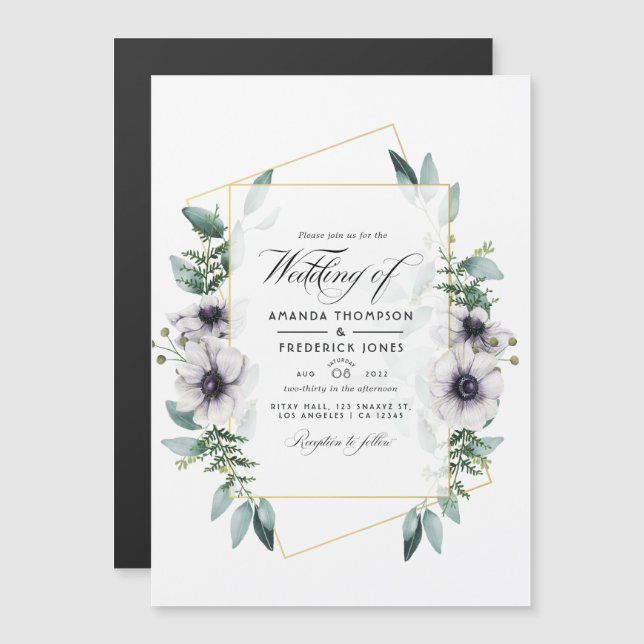 Invitación Magnética Eucalipto Mamáes de Bodas geométricas de anémona (Anverso/Reverso)