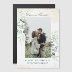 Invitación Magnética Eucalipto Verde Elegante Foto Guardar la Fecha