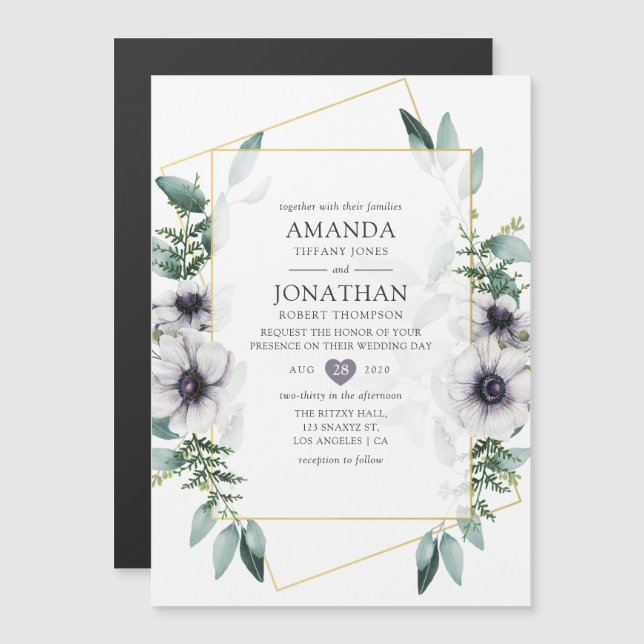 Invitación Magnética Eucalyptus Anemone Geométrico Boda (Anverso/Reverso)