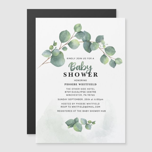 Invitación Magnética Eucalyptus Baby Shower (Anverso/Reverso)