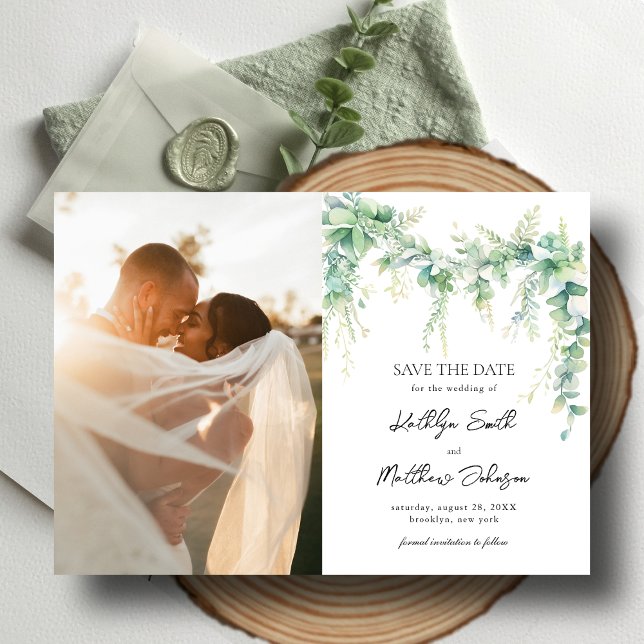 Invitación Magnética Eucalyptus Greenery Script Moderno Guardar La Fech (Subido por el creador)