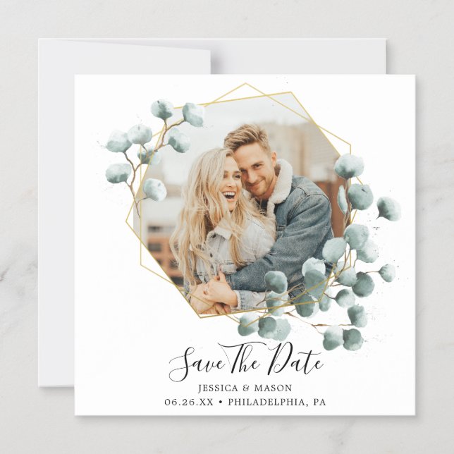 Invitación Magnética Eucalyptus Greenery Wedding Save The Date Magnets (Anverso)