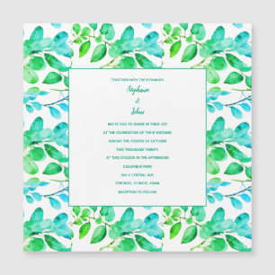Invitación Magnética Eucalyptus Leaf Art Green Verde azulado Dusty Blue