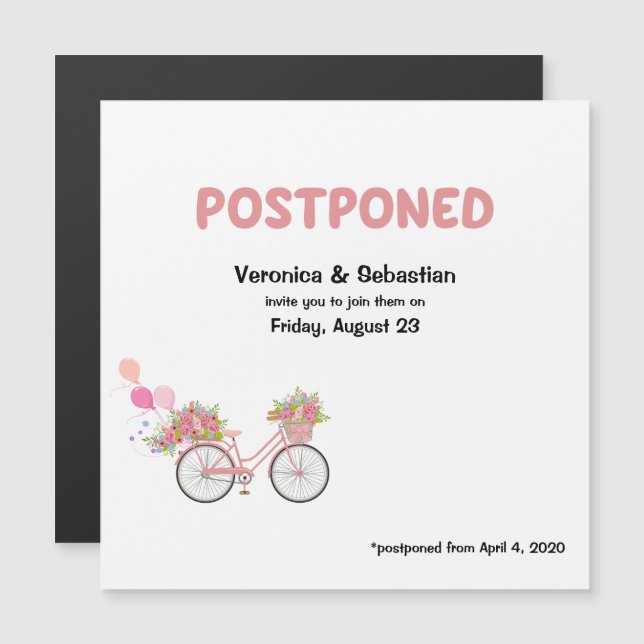 Invitación Magnética Evento de Boda pospuesto a fecha futura (Anverso/Reverso)