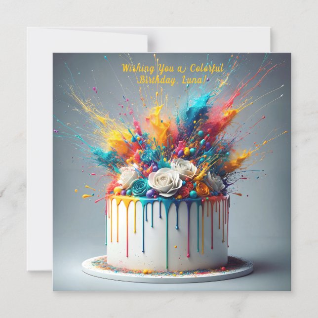 Invitación Magnética Explosión de Alegría - Feliz Pastel de Cumpleaños (Anverso)