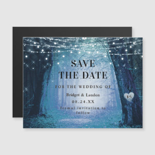 Invitación Magnética Fairytale Encantado Azul Forestal Salva La Fecha