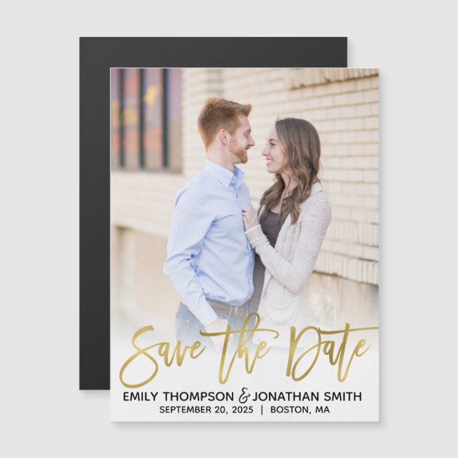 Invitación Magnética Falsa Boda De Fotografía De Relieve metalizado dor (Anverso/Reverso)