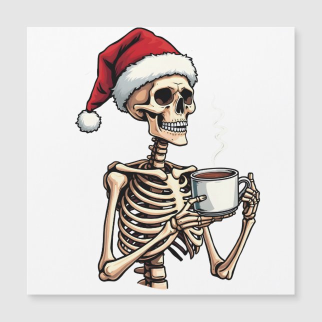 Invitación Magnética Famoso Halloween bebiendo café Navidades Santa (Anverso)