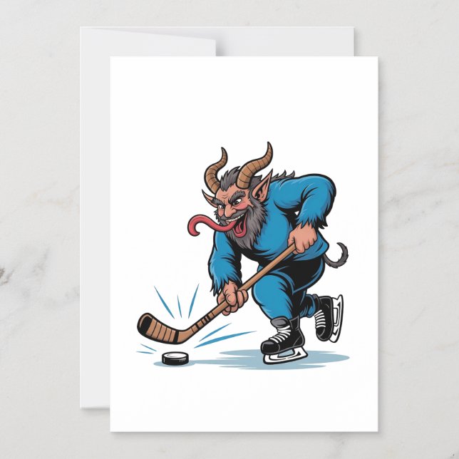 Invitación Magnética Famoso Krampus jugando al hockey sobre hielo (Anverso)