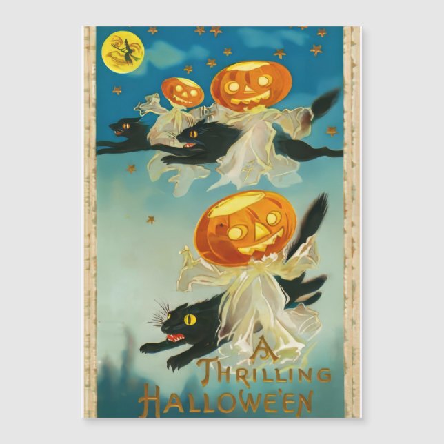 Invitación Magnética Fantasmas de calabaza de Halloween y gatos negros (Anverso)