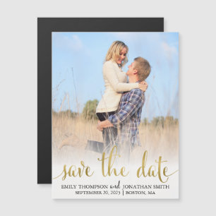 Invitación Magnética Faux Relieve metalizado dorado Photo Wedding Save 