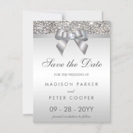 Invitación Magnética Faux Silver Sequins Bow Save The Date Boda