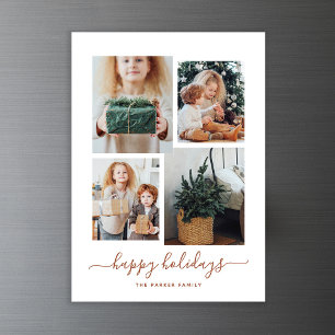 Invitación Magnética Felices fiestas   Moderno Collage de fotos Cuatro