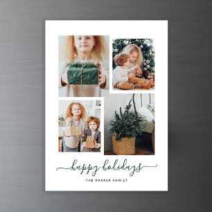 Invitación Magnética Felices fiestas   Moderno Collage de fotos Cuatro