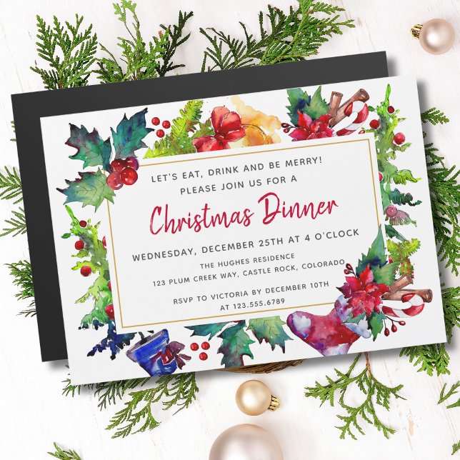 Invitación Magnética Feliz Navidad Navidades de acuarela moderna Cena (Subido por el creador)