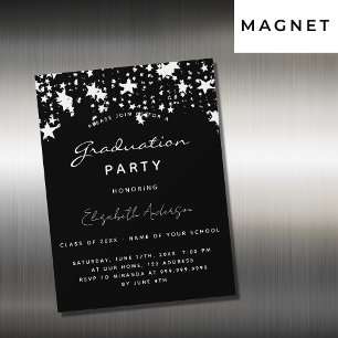 Invitación Magnética Festejo de graduación estrellas blancas negras mag