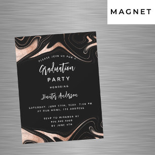 Invitación Magnética Festejo de graduación rosa negro oro lujo moderno