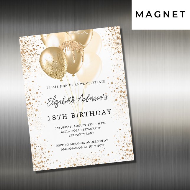Invitación Magnética Festividad de cumpleaños purpurina de oro blanco g (Subido por el creador)