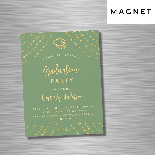 Invitación Magnética Festividad de graduación de estrellas de oro verde (Subido por el creador)