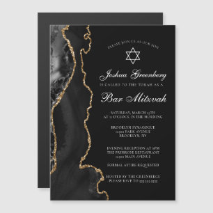 Invitación Magnética Fiesta de Bar Mitzvah Chic Black Gold Agate