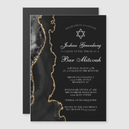 Invitación Magnética Fiesta de Bar Mitzvah de ágata dorada negra Chic