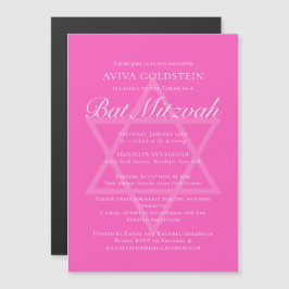 Invitación Magnética Fiesta de Bat Mitzvah Rosa Caliente Estrella de Da