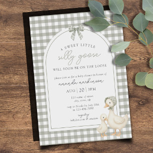 Invitación Magnética Fiesta de Bebé Silly Goose Verde Salvia