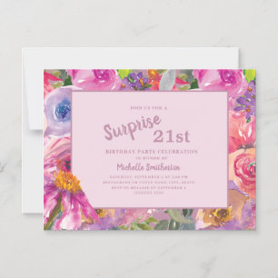 Invitación Magnética Fiesta de cumpleaños 21 con flores silvestres rosa
