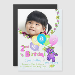 Invitación Magnética Fiesta de cumpleaños 2 Personalizado del oso princ
