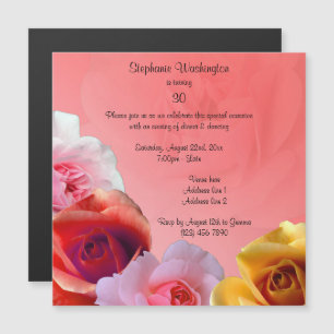Invitación Magnética Fiesta de Cumpleaños 30 con Guirnalda de Rosas