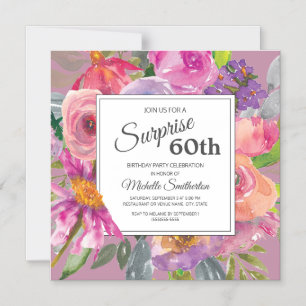 Invitación Magnética Fiesta de Cumpleaños 60 de Flor Silvestre Rosa Púr
