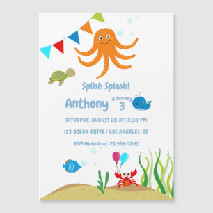 Invitación Magnética Fiesta de cumpleaños bajo el mar para niño