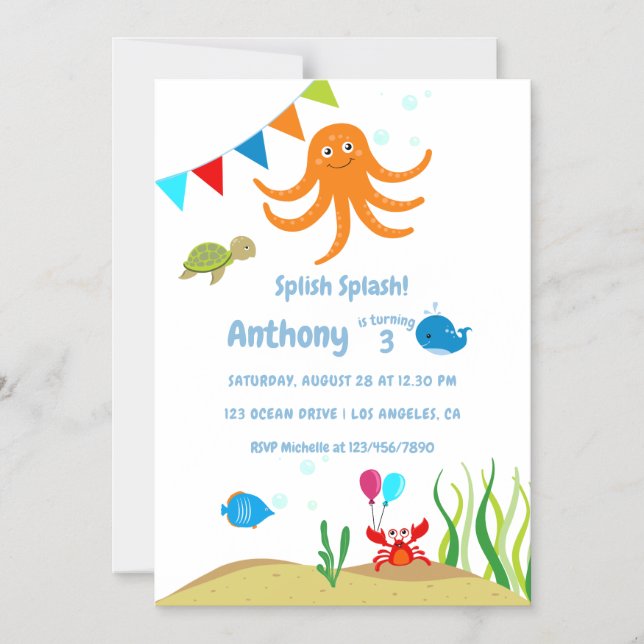 Invitación Magnética Fiesta de cumpleaños bajo el mar para niño (Anverso)