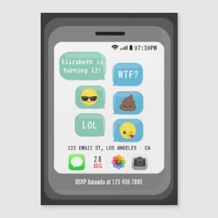 Invitación Magnética Fiesta de Cumpleaños con Emojis