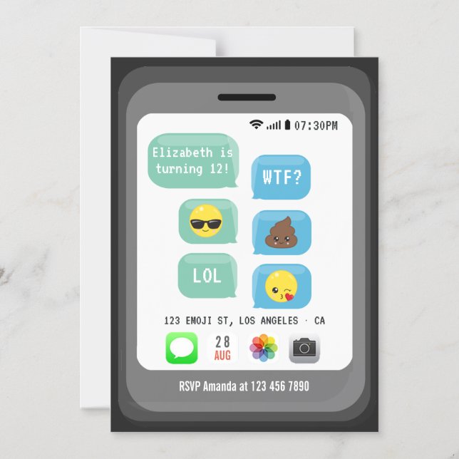 Invitación Magnética Fiesta de Cumpleaños con Emojis (Anverso)