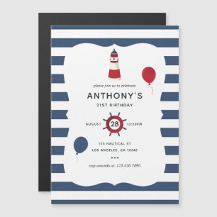 Invitación Magnética Fiesta de cumpleaños con tema náutico