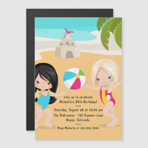 Invitación Magnética Fiesta de Cumpleaños de Chica de Verano en la Play