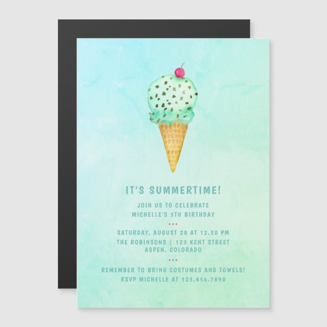 Invitación Magnética Fiesta de cumpleaños de crema de hielo de verano (Anverso/Reverso)