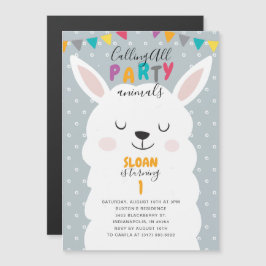 Invitación Magnética Fiesta de cumpleaños de Cute Blue Lama