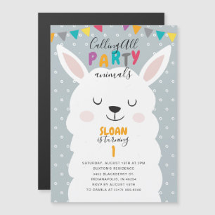 Invitación Magnética Fiesta de cumpleaños de Cute Blue Lama