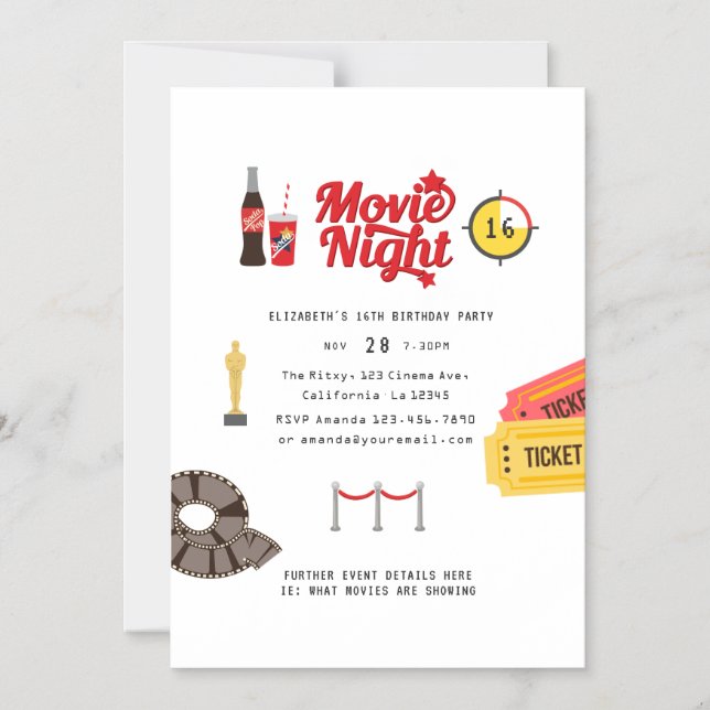 Invitación Magnética Fiesta de cumpleaños de la noche de la película re (Anverso)