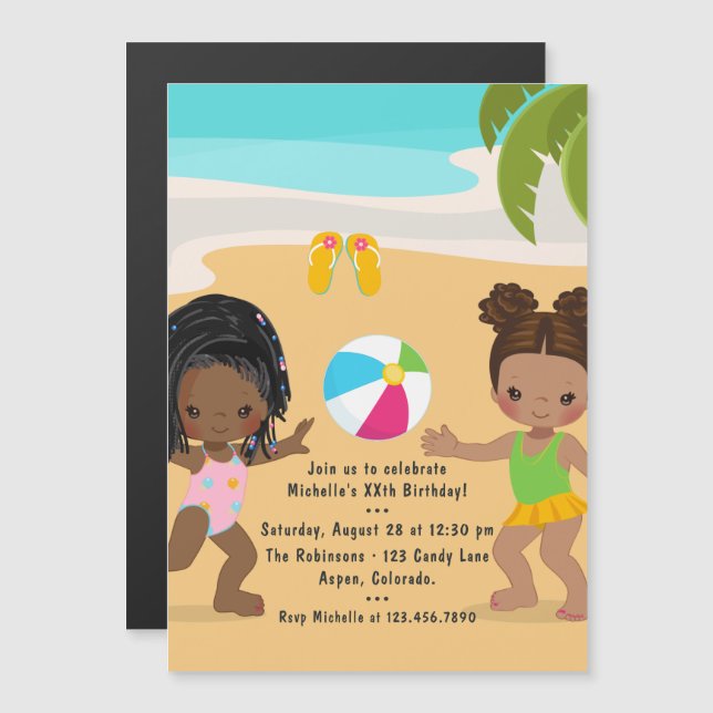 Invitación Magnética Fiesta de cumpleaños de la playa de verano del Chi (Anverso/Reverso)