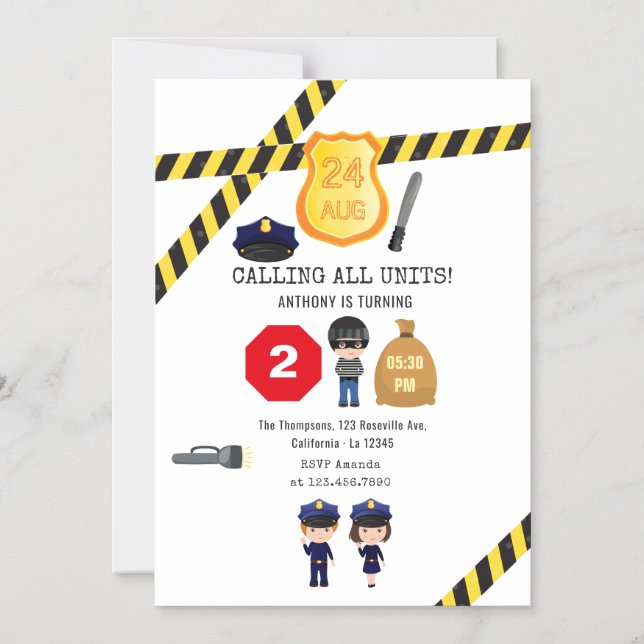 Invitación Magnética Fiesta de Cumpleaños de la Policía (Anverso)
