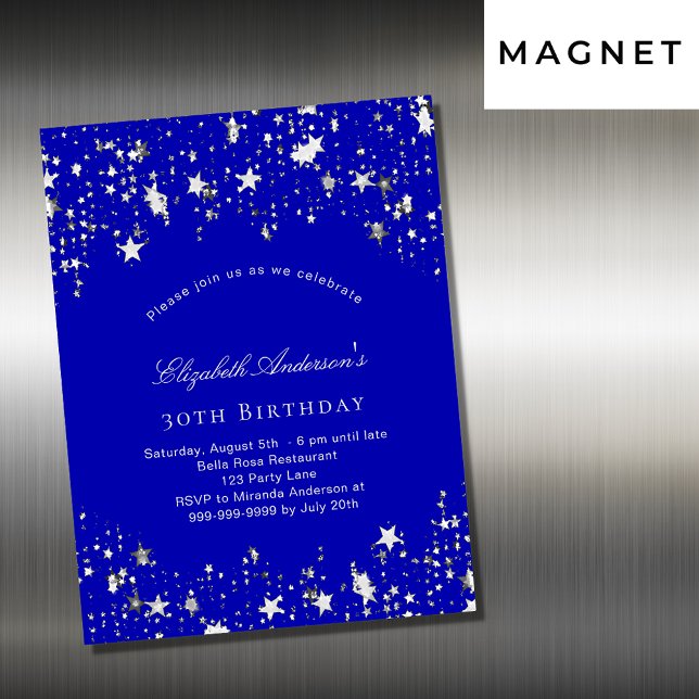 Invitación Magnética Fiesta de cumpleaños de lujo de estrellas azules r (Subido por el creador)
