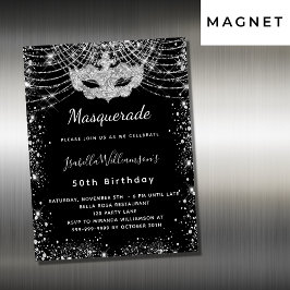 Invitación Magnética Fiesta de cumpleaños de lujo de plata negra