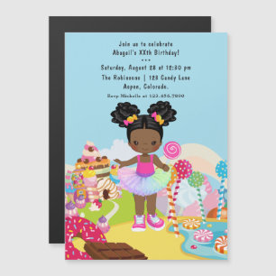 Invitación Magnética Fiesta de cumpleaños de niña de Candy Land afroame