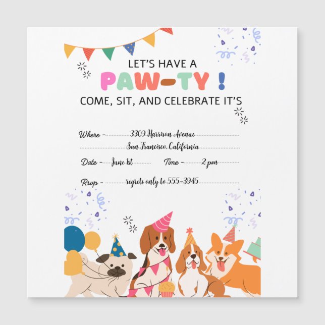 Invitación Magnética Fiesta de cumpleaños de perro pimienta invitacione (Anverso)